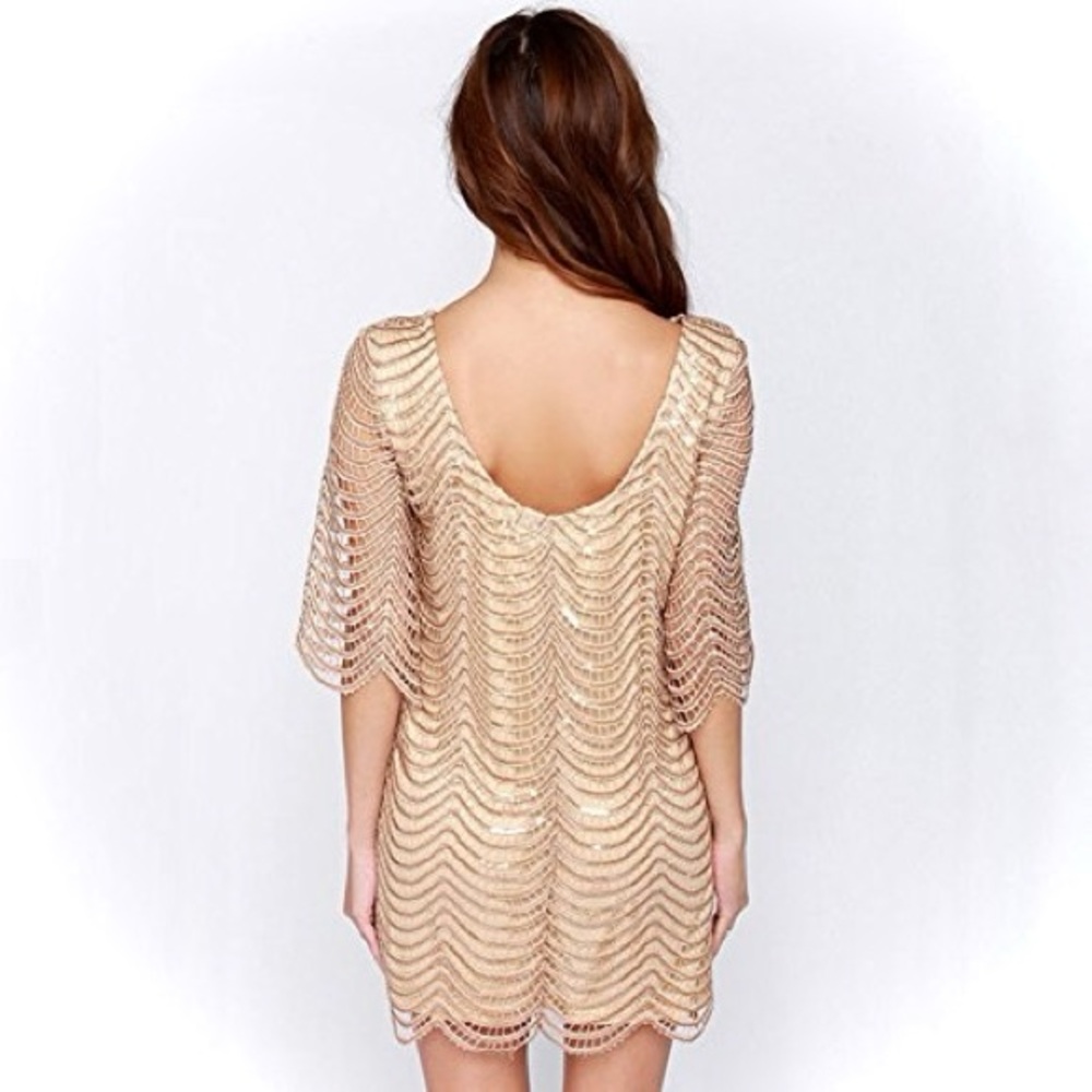 DEAR’GLES | 10 | Campagne Crocheted Sequin Shift New Years Cocktail Party Dress